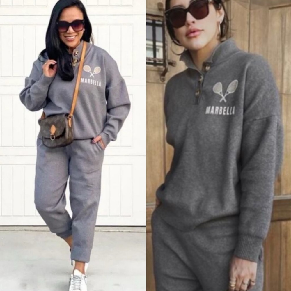Ellandemm SET Marbella Spain Lounge‎ Sweater Grey Henley Jogger XS/M Athleisure